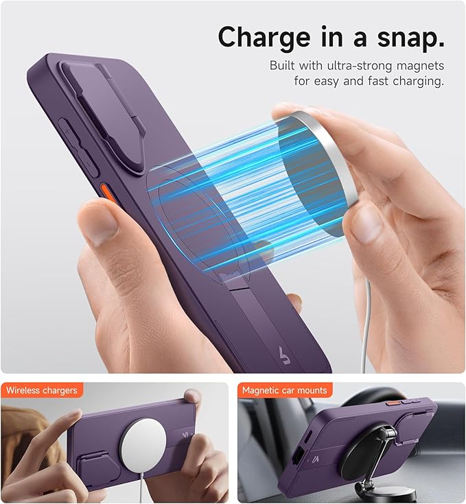 SURITCH for Samsung Galaxy S25 Phone Case, Magnetic Shockproof Bumper Case Slim Protective Cover with Camera Cover & Adjustable Metal Kickstand for Galaxy S25 (2025)-Dark Purple