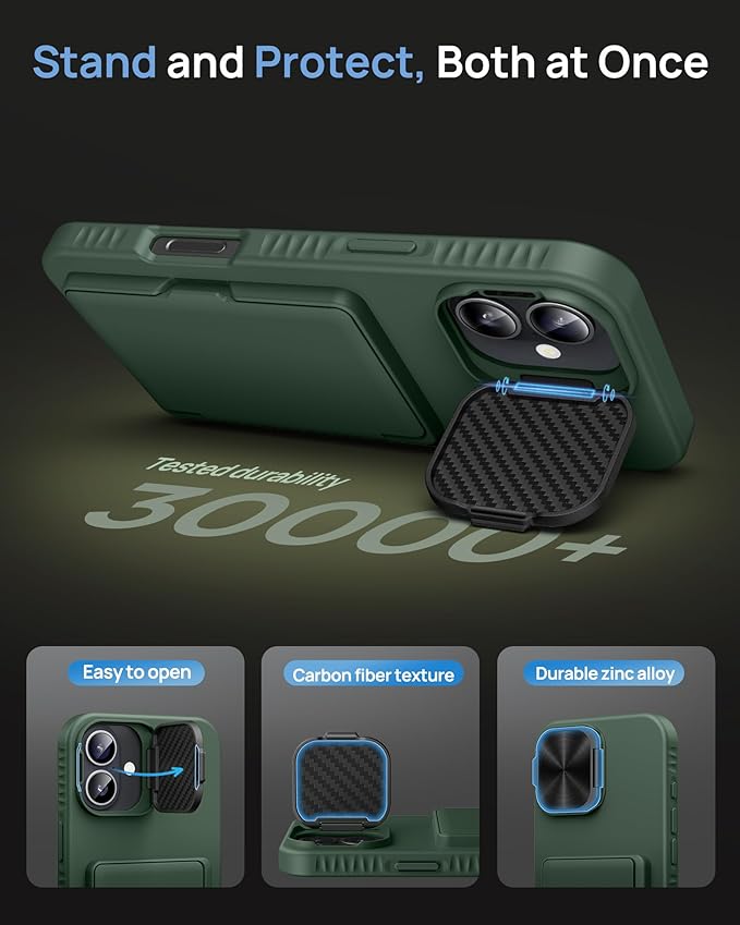 for iPhone 16 Plus Case Wallet with Stand, Built-in Card Holder & Camera Lens Cover, Military Grade Drop Protection Shockproof Rugged Protective Phone Case for iPhone 16 Plus 6.7" 2024, Green