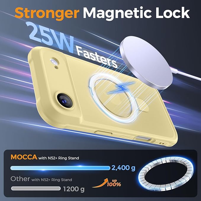 MOCCA Compatible with iPhone Air Case with Magnetic Invisible Stand [Full Camera Protection] [Compatible with Magsafe] Military Drop Shockproof Translucent Matte Phone Case Cover 6.5",Creamy Yellow