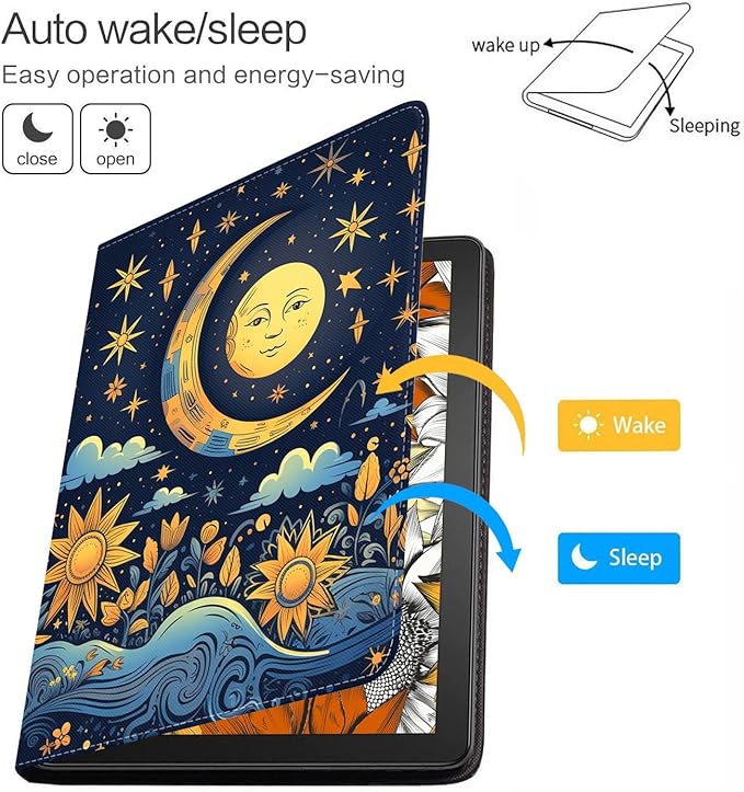 Case for Samsung Galaxy Tab S10 Lite / S10 FE / S9 FE 10.9-Inch / S9 11-Inch, Slim Lightweight PU Leather Stand Cover with Auto Wake/Sleep, Magical Sun and Moon