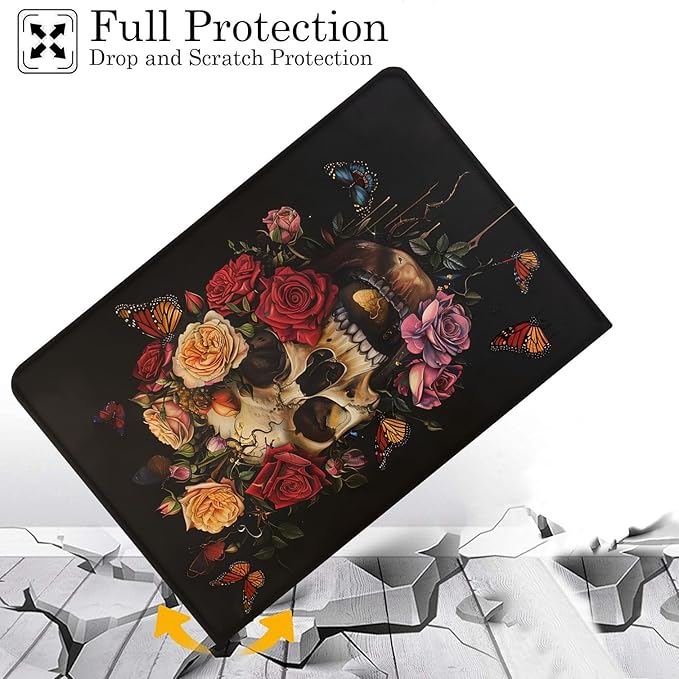Case for Samsung Galaxy Tab A9+ 11 Inch 2023 Release (SM-X210/X216/X218), Adjustable Stand Auto Wake/Sleep Smart Case for Galaxy Tab A9 Plus Tablet - Butterflies, Roses and Skull