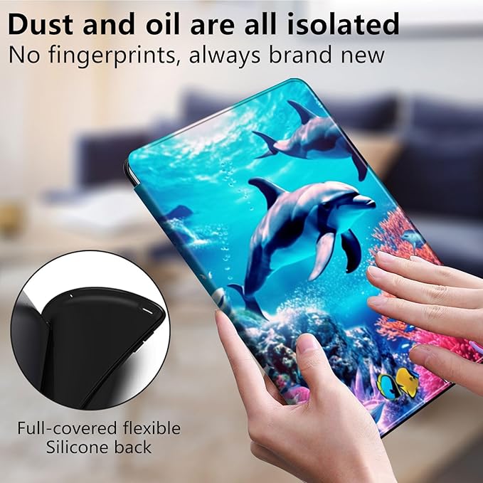 Case for Lenovo Tab M10 Plus 10.3", 360 Degree Rotating Folding Stand,with Auto Sleep/Wake Case for Lenovo Tab M10 Plus (2020 2nd Gen) TB-X606F/TB-X606X 10.3" FHD Tablet,Deep Sea Corals Dolphin