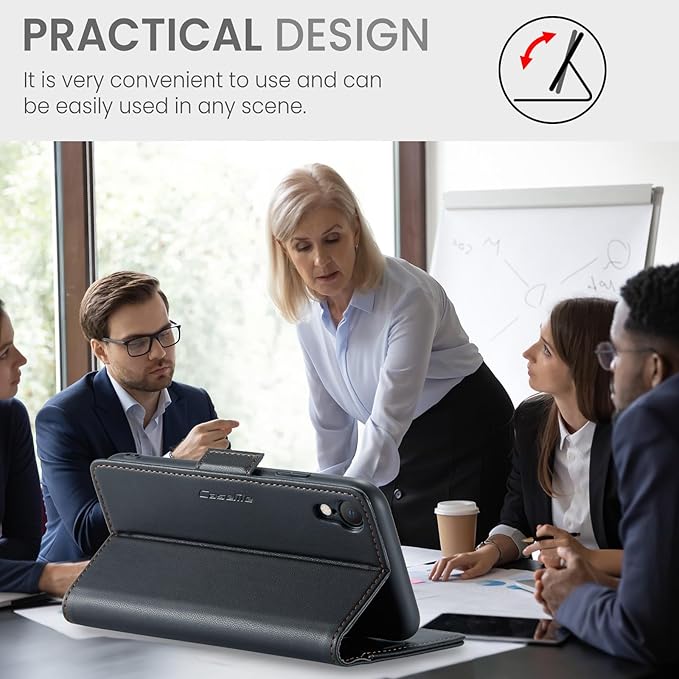 for iPhone XR Case, Premium PU Leather Wallet Case Flip Cover with [RFID Blocking][Card Holder][Stand Function] Shockproof Protective for Apple iPhone XR, Black