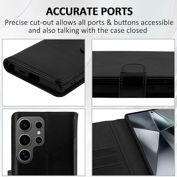 MONASAY Wallet Case Fit for Samsung Galaxy S24 Ultra 5G，[Lens & Glass Screen Protector] [RFID Blocking] Flip Folio Leather Cell Phone Cover with Credit Card Holder, 6.8 inch, Black