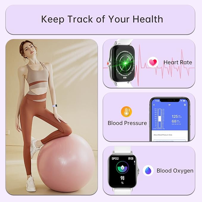 Smart Watches for Women(Answer/Make Call) 1.69" HD 100+/DIY Deal Fitness Tracker with Sleep Health Monitor Heart Rate/Blood Pressure/Blood Oxygen Pedomete Smartwatch for iPhone & Android