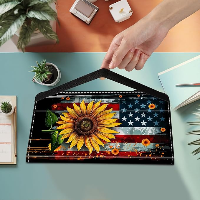Case for Samsung Galaxy Tab S9 FE 5G 10.9 Inch/Galaxy Tab S9 11 Inch 2023,Card Slot PU Leather TPU Case Pen Holder Auto Wake Sleep,American Flag Sunflower