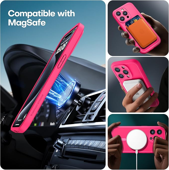ImpactStrong Magnetic Guard Designed for iPhone 15 Pro Case [Camera Protection] [Military Grade Drop Tested] [Compatible with MagSafe] Slim Translucent Matte Phone Case (6.1") - Hot Pink
