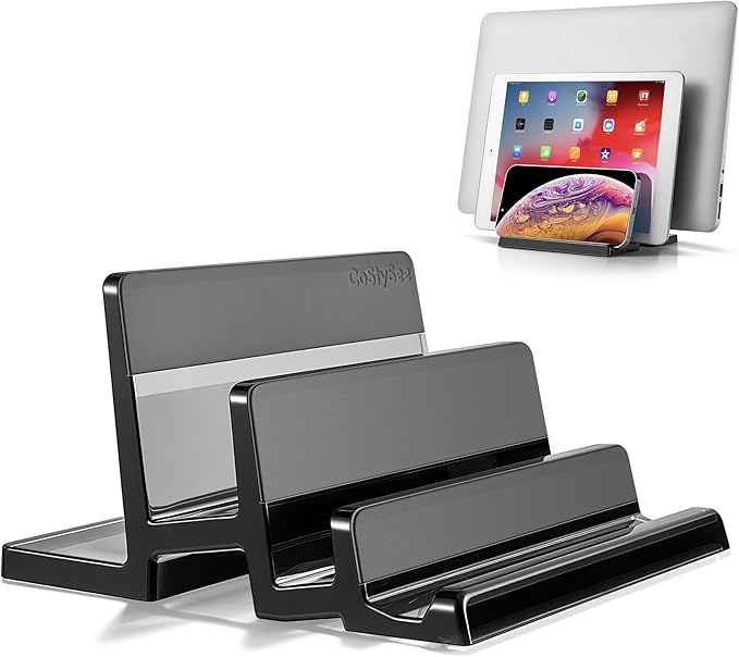 3-Slot Vertical Laptop Stand Laptop Holder for Desk Made of Premium Acrylic to Space-Saving for All Laptop/MacBook/Tablet/Phone (Black)