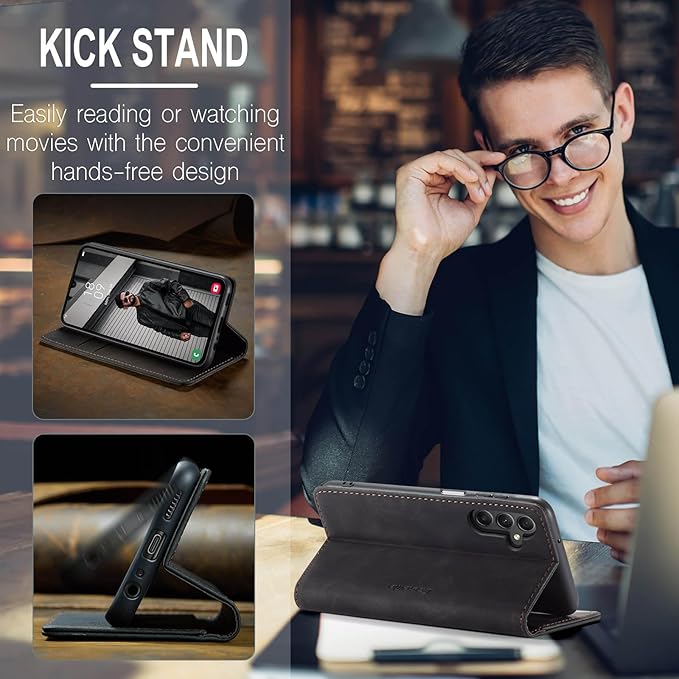 for Samsung Galaxy A15 Case, Flip Wallet Leather Case with Card Holder Magnetic Closure Shockproof Kickstand Protective Phone Cases Cover for Samsung A15,Black