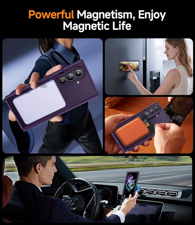 Slim for Samsung Galaxy-Z-Fold-7 Case: Compatible with Magsafe | Built-in Screen Protector [Anti-Scratch] Hinge Guard | Women Men Shockproof Translucent Matte Phone Cover for Z Fold7 5G 2025(Purple)