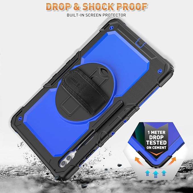 Timecity Case for Samsung Galaxy Tab S10 Ultra/ S9 Ultra/ S8 Ultra Tablet Case 14.6''- Heavy Duty Protective Cover with Screen Protector, Stand, Shoulder Strap & S Pen Holder | Kids-Friendly, Blue