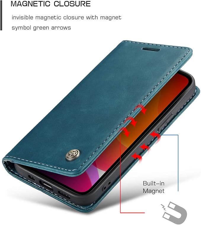 for iPhone 12 Pro Max Case, Flip Wallet Leather Case with Card Holder Magnetic Closure Shockproof Kickstand Protective Phone Cases Cover for iPhone 12 Pro Max, Blue-Green