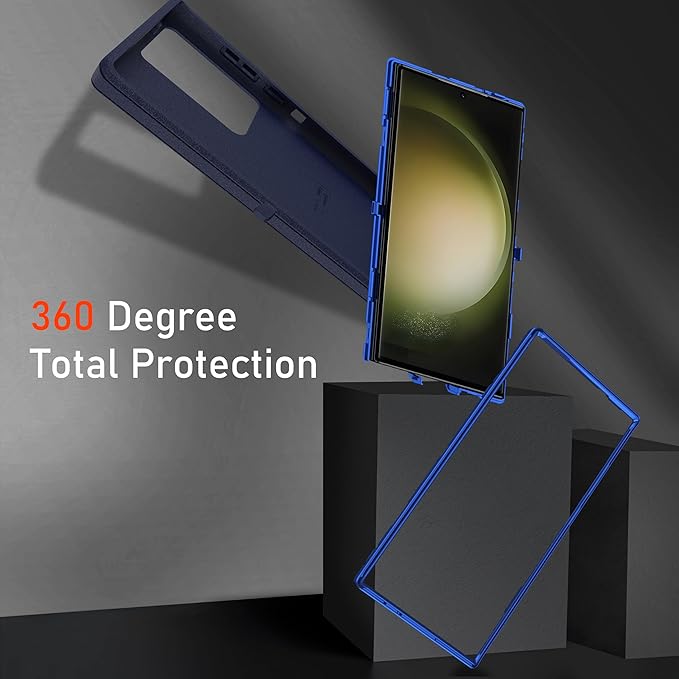 For Samsung Galaxy S23 Ultra Case, S23 Ultra Case with [2 Pack]HD Screen Protector, [Military-Grade] Shockproof Dust/Drop Proof 3-Layer Full Body Protection Heavy Duty Case for Galaxy S23 Ultra, Navy