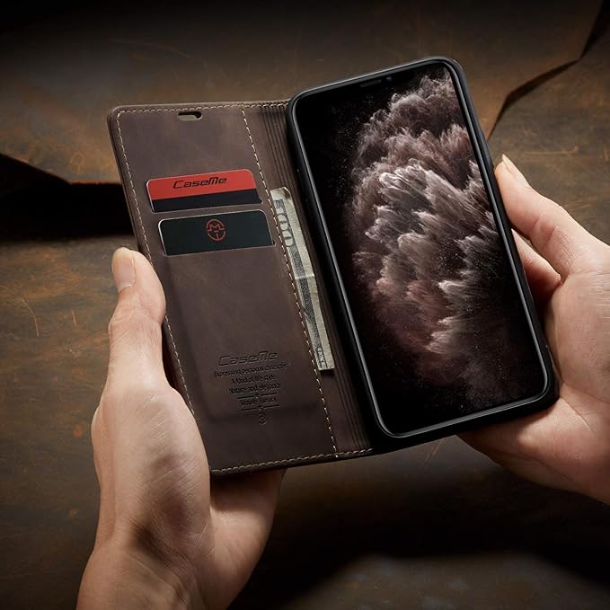 for iPhone 11 Pro Max Case, Flip Wallet Leather Case with Card Holder Magnetic Closure Shockproof Kickstand Protective Phone Cases Cover for iPhone 11 Pro Max, Coffee