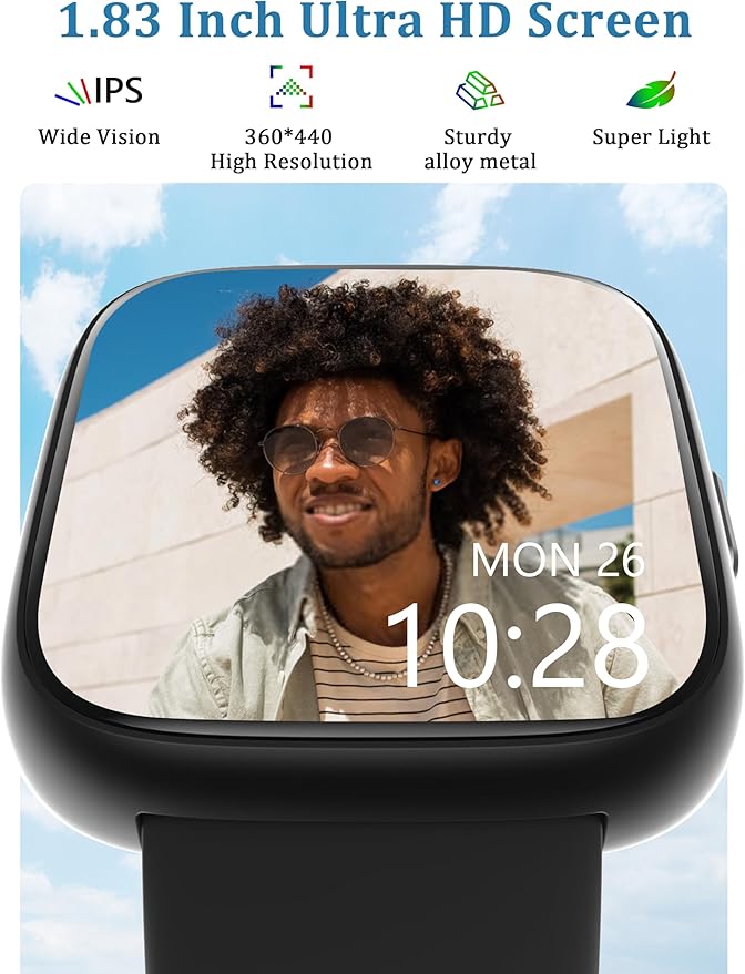 Smart Watch, Alexa Built-in, Answer/Make Calls 44mm Smartwatch Women Men, 1.83" Sports Watch IP68 Waterproof, Heart Rate SpO2 Sleep Stress Monitor, Step Counter Watch for Android & iOS Phone