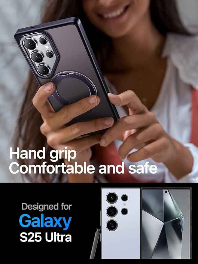 QTlier Phone case for Galaxy S24 Ultra& S25 Ultra- 360 Rotatable Magnetic Ring Stand, Military-Grade Protection, Raised Camera Frame (Purple, S25 Ultra)