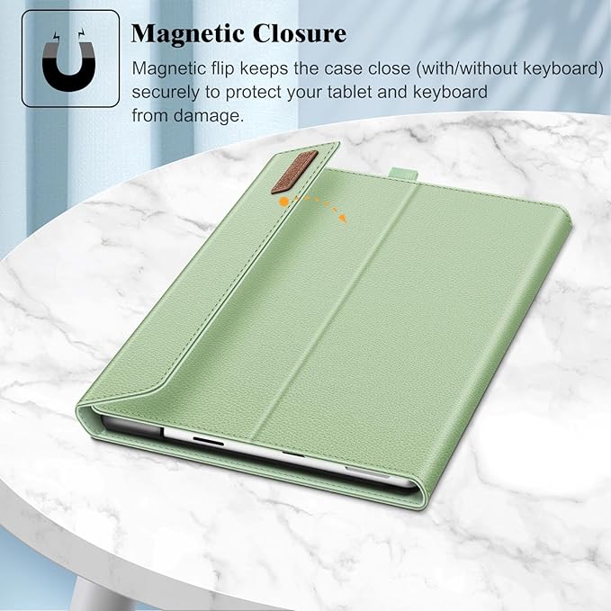 Fintie Case for 13 Inch Microsoft Surface Pro 11/10/9 - Multiple Angle Viewing Portfolio Business Cover with Pocket & Stylus Holder, Compatible with Type Cover Keyboard, Mint Green