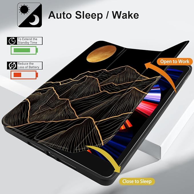 DONGKE Case Compatible with iPad 10.2 Inch 2021 2020 2019 iPad 9th/8th/7th Generation with Pencil Holder, Slim Stand Protective Case with Soft TPU Back, Auto Sleep/Wake Cover, Golden Mountain