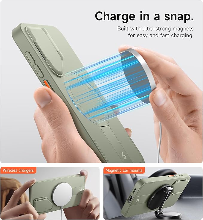 SURITCH for Samsung Galaxy S25+ Plus Phone Case, Magnetic Shockproof Protective Cover with Camera Cover & Adjustable Metal Kickstand for Galaxy S25+ Plus(2025)-Sage Green