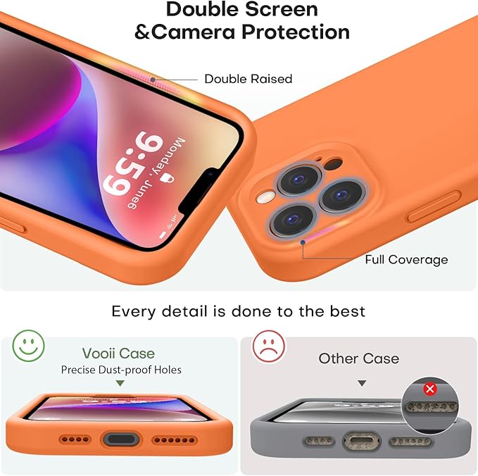 Vooii Compatible with iPhone 13 Pro Case, Liquid Silicone Upgrade [Camera Protection] [Soft Anti-Scratch Microfiber Lining] Shockproof Phone Case for iPhone 13 Pro 6.1 inch - Bright Orange