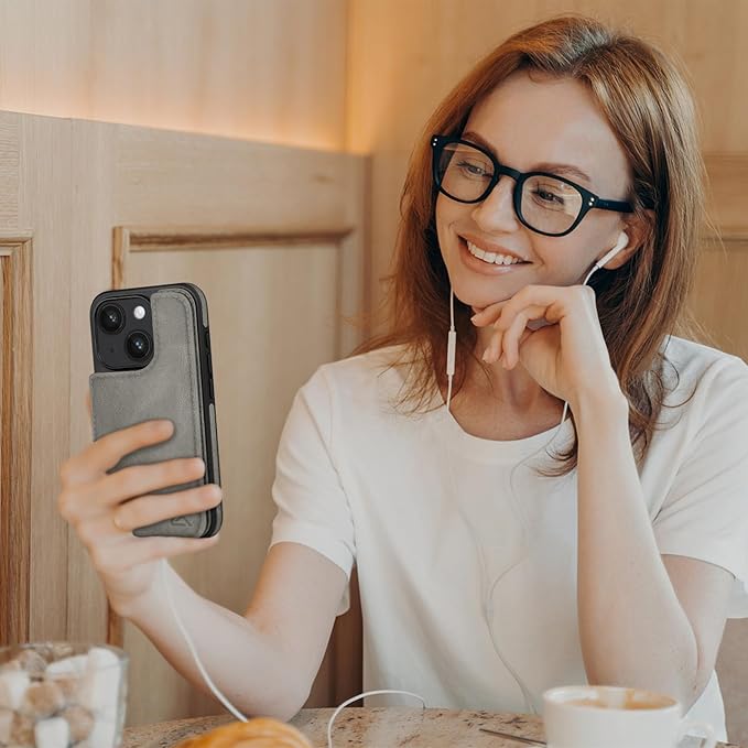 DJDUCK Designed for iPhone 14 Case Wallet with Card Holder, [Magnetic Clasp Cover] [RFID Blocking Leather Protection] Shockproof Women Men Cases 6.1 Inch for Apple 14 Grey