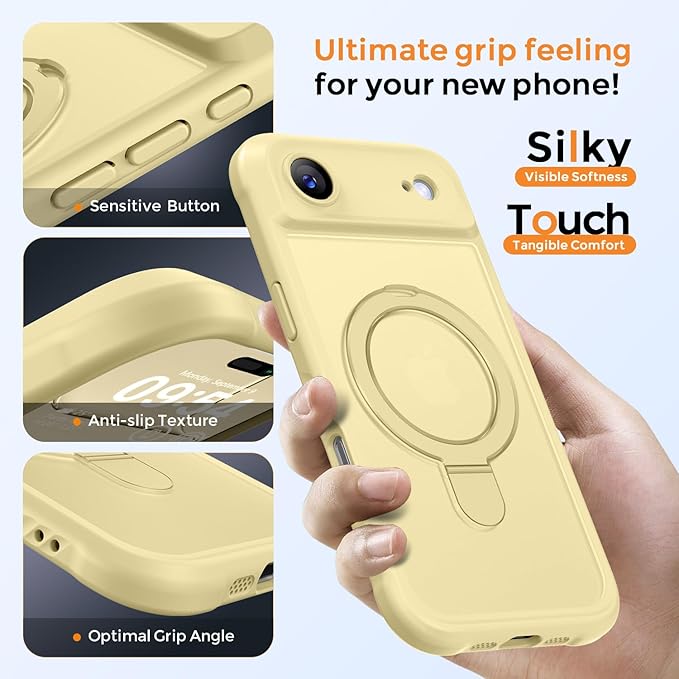 MOCCA Compatible with iPhone Air Case with Magnetic Invisible Stand [Full Camera Protection] [Compatible with Magsafe] Military Drop Shockproof Translucent Matte Phone Case Cover 6.5",Creamy Yellow