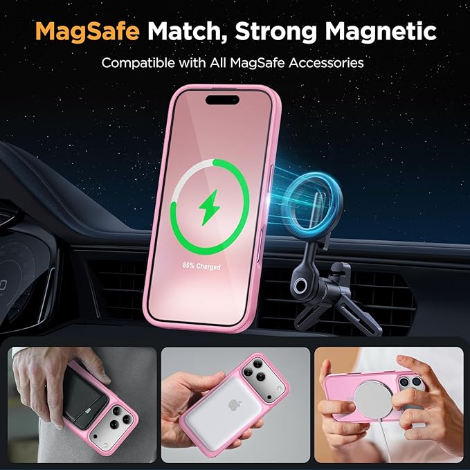 Miracase Magnetic for iPhone 17 Pro Max Case with Screen Protector [Compatible with MagSafe] Slim Thin Phone Case Military-Grade Protected for 17 ProMax Cover Bumper 6.9", Pink