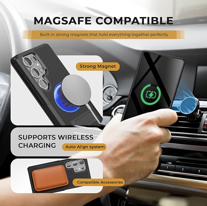 MOTIVE Designed for Samsung Galaxy s25 Ultra Case with Belt Clip, Compatible with MagSafe Qi2, Dual-Layer 10FT Military Grade Drop Protection, Shockproof s25 Ultra Holster Case 6.9” | Black