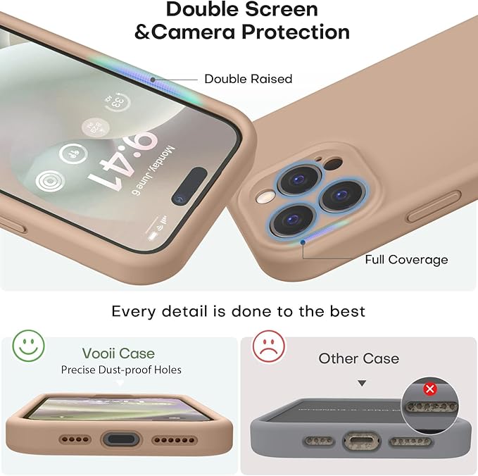 Vooii Compatible with iPhone 15 Pro Max Case, Upgraded Premium Silicone, [Camera Protection] [Soft Anti-Scratch Microfiber Lining] Shockproof Phone Case for iPhone 15 Pro Max 6.7 inch - Light Brown