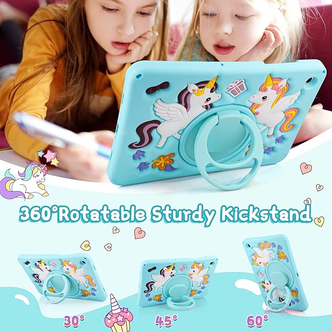 HianDier for Samsung Galaxy Tab A9+ Plus Case Kids Cute Unicorn Silicone for Samsung A9 Plus Tablet Case with Detachable Strap and Rotatable Stand Shockproof Cover for Galaxy Tab A9+ 11" 2023-Blue