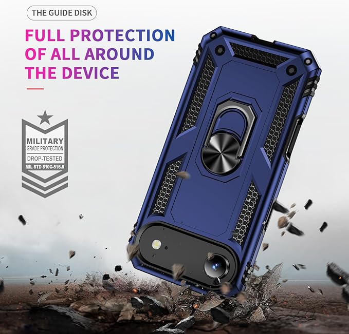 ADDIT Compatible with iPhone 17 Air Case with Tempered Glass Screen Protector, Adjustable Kickstand Ring, Military-Grade Heavy Duty Protection, Shockproof, Anti-Fingerprint,Blue