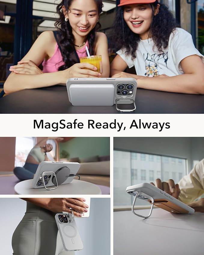 ESR for iPhone 16 Pro Max Case, Silicone Case with Stand, Compatible with, Built-in Camera Stash Stand, Magnetic Phone Case for iPhone 16 Pro Max, Cloud Series, Grey