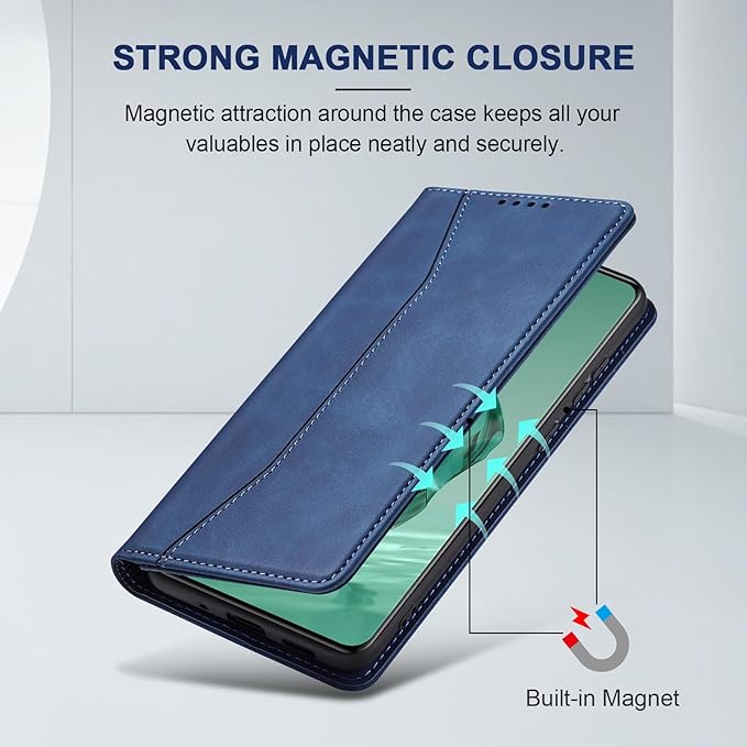 Jasonyu Flip Wallet Case for OnePlus 12,Leather Magnetic Folio Cover with Card Holder,Kickstand - TPU Shockproof Durable Protective Phone Case,Blue