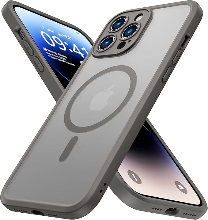 ImpactStrong Magnetic Guard Designed for iPhone 14 Pro Case [Camera Protection] [Military Grade Drop Tested] [Compatible with MagSafe] Slim Translucent Matte Phone Case (6.1") - Gray