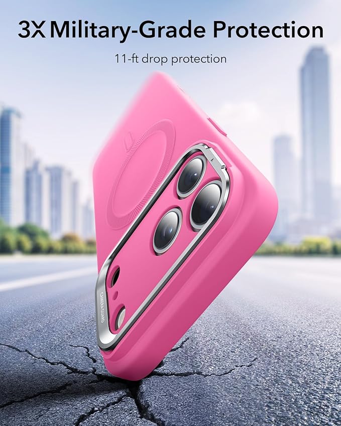 ESR Silicone Case for iPhone 17 Pro, Built-in Camera Stash Stand Compatible with MagSafe, Military-Grade Drop Protection Magnetic Phone Case for iPhone 17 Pro, Cloud Series, Rosy Pink