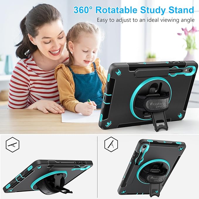 Case for Galaxy Tab S10 Lite &S10 FE S9 FE 10.9"/S9 11 Inch: TPU Cover for Samstng Tablet S10 FE/ 2025/ S9 FE & S9 2023 5G with Screen Protector- Stand- Handle-Shoulder Strap-S-Pen Holder-Mint Green