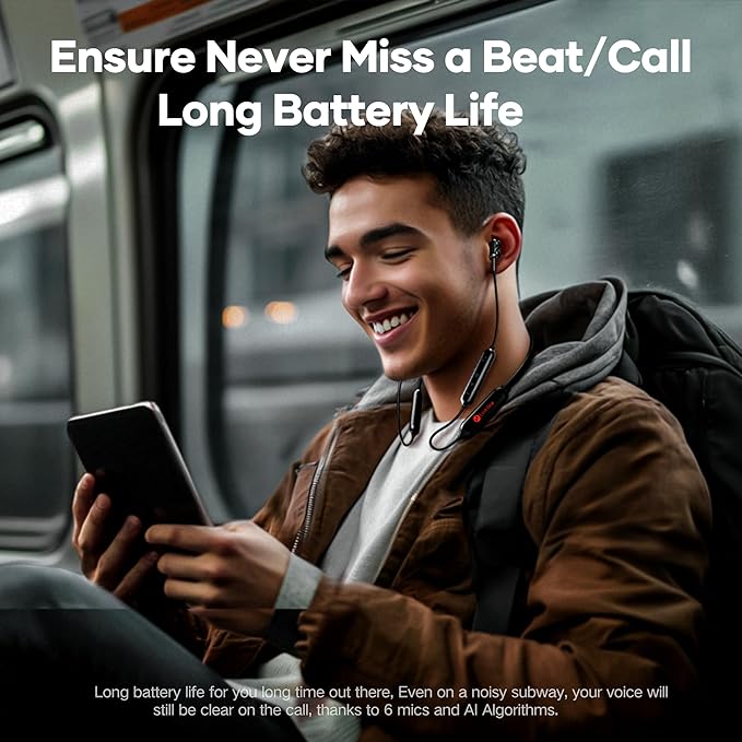 LINKLIKE Neckband Bluetooth Earbuds 100H Playtime with 4 Drivers Enhanced Bass,V5.2 Wireless Earbuds, IPX7 Waterproof,Comfort Fit Neckband Headphones for Sports, Gym Running Workout Business Travel