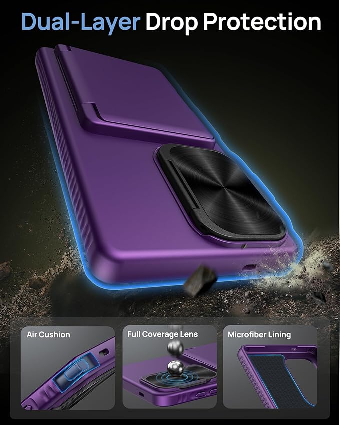 for Samsung Galaxy S25 Ultra Case, Built-in Card Holder & Stand & Lens Cover, Military Grade Drop Tested Soft Silicone Edge Rugged Protective Wallet Phone Case for S25 Ultra 6.9" 2025, Purple