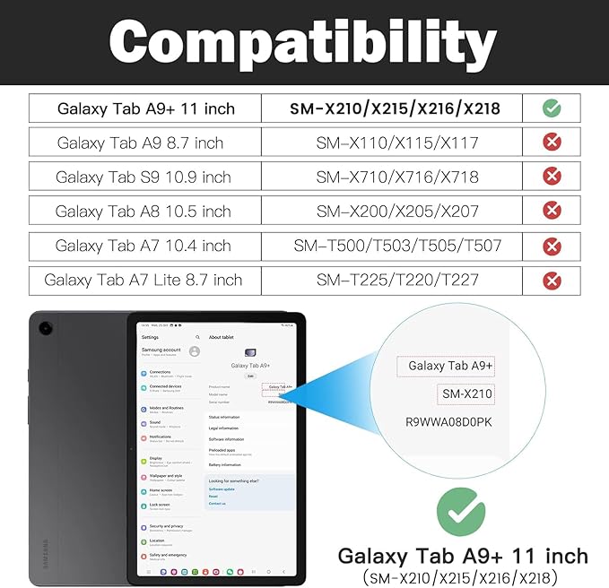DreamerX for Samsung Galaxy Tab A9+/A9 Plus 11 Inch 2023 Case (SM-X210/X215/X216/X218), Shockproof Rugged Silicone Drop Protective Cover with 360 Rotating Stand Handle Shoulder Strap Pen Holder, Black