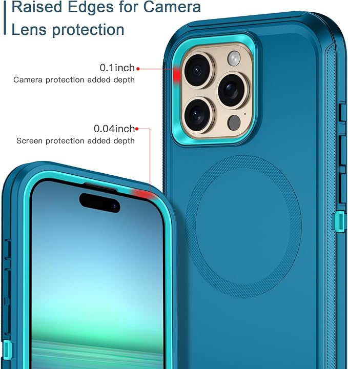 for iPhone 16 Pro Case [Compatible with MagSafe] Shockproof 3-Layer Full Body Protection [Without Screen Protector] Rugged Heavy Duty Cover Case for Apple iPhone 16 Pro 6.3",Turquoise