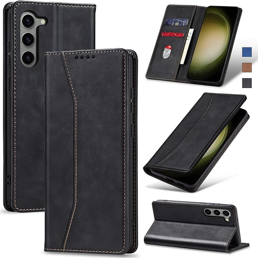 Jasonyu Flip Wallet Case for Samsung Galaxy S23 5G,Leather Magnetic Folio Cover with Card Holder,Kickstand - TPU Shockproof Durable Protective Phone Case,Black