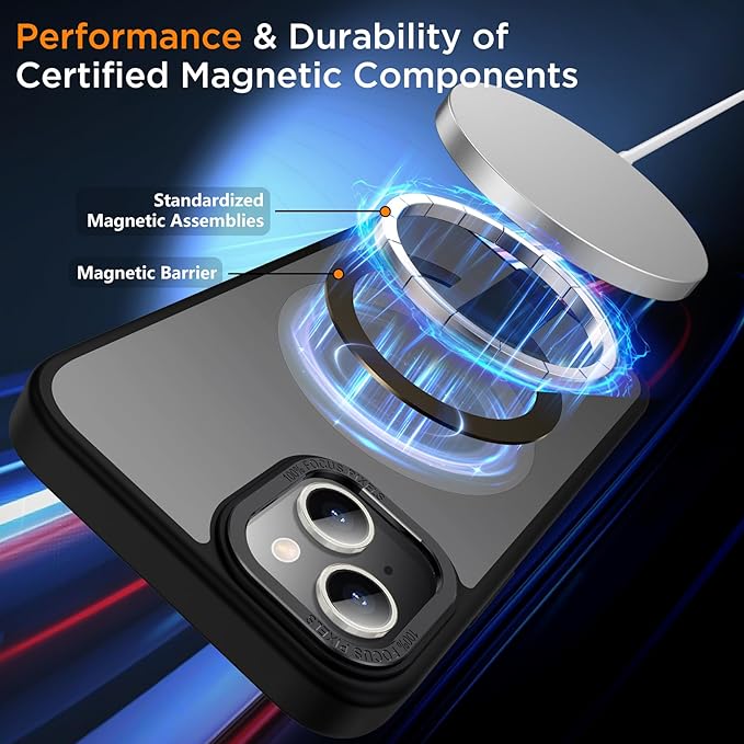 for iPhone 13 Case with Kickstand, [Invisible Stand] Compatible with MagSafe, Anti-Slip Shockproof Military-Grade Protection, Magnetic Slim Translucent Phone Case for iPhone 13 Cover (Black)