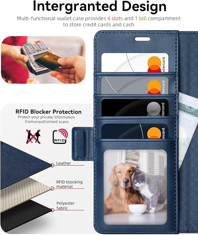 OCASE Compatible with Galaxy S25 Ultra Wallet Case, PU Leather Flip Folio Case with Card Holders RFID Blocking Kickstand [Shockproof TPU Inner Shell] Protective Phone Cover 2025, Retro Blue