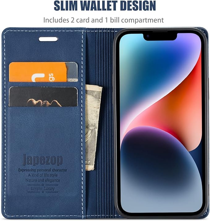 japezop iPhone 14 Case, iPhone 14 Wallet Case with [RFID Blocking] Card Holder Kickstand Magnetic,Leather Flip Case Wallet for iPhone 14 5G 6.1 Inch (Blue)