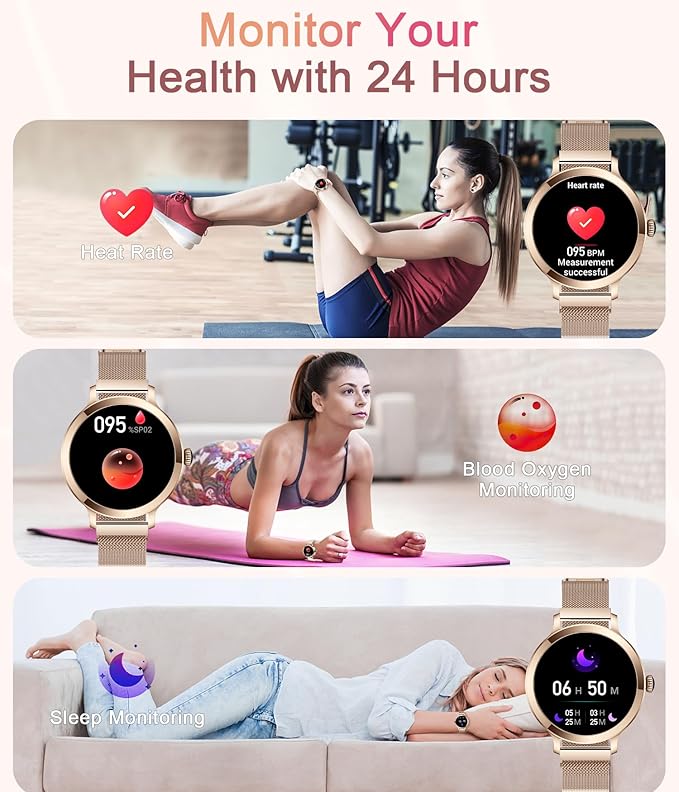Smart Watches for Women, 1.106" AMOLED Small Screen Smartwatch Answer/Make Call for Android iOS Phones, IP68 Waterproof Fitness Activity Tracker with 100+ Sports, Heart Rate, SpO2, Rose Gold
