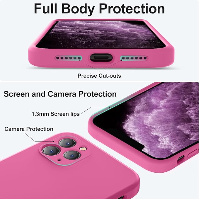 Vooii Compatible with iPhone 11 Pro Case, Upgraded Liquid Silicone with [Flat Edges] [Camera Protection] [Soft Anti-Scratch Microfiber Lining] Phone Case for iPhone 11 Pro 5.8 inch - Pitaya