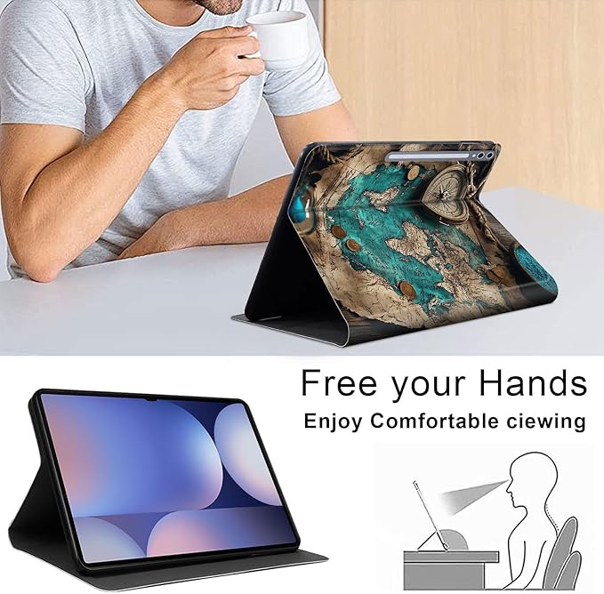 Case for Samsung Galaxy Tab S10 Plus/ S9 FE Plus/ S9 Plus 5G Tablet 12.4'', Slim PU Leather Stand Cover with Auto Wake/Sleep, Multi-Angle Viewing & Shockproof, Ancient Map