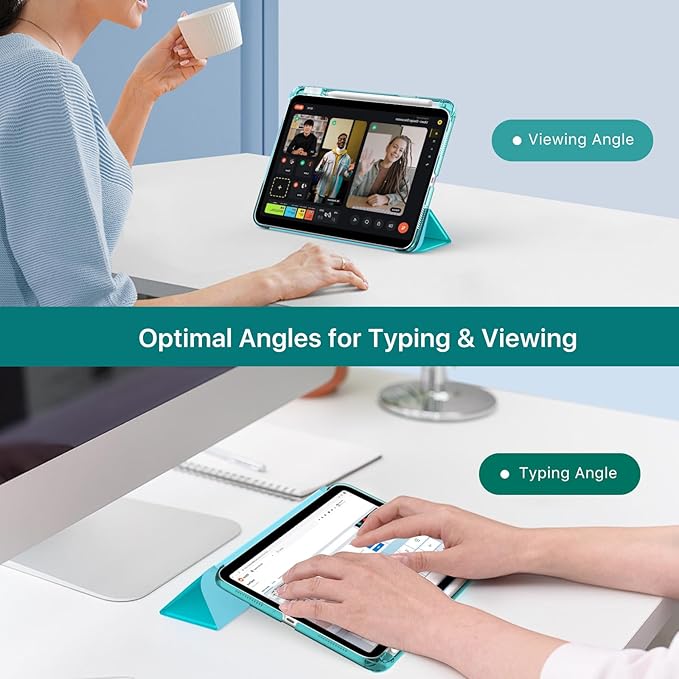 MoKo for iPad (A16) 11th Generation Case 11 Inch 2025, iPad 10th Generation Case 10.9 Inch 2022 with Pencil Holder, Slim Light Trifold Protective Cover with Hard PC Translucent Back Shell, Bondi Blue