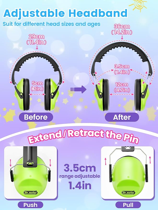 Dr.meter Noise Cancelling Headphones For Kids 2PACK, 27.4SNR Toddler Ear Protection Ear Muffs for Kid Hearing Protection, Noise Reduction in Monster Jam, Concerts, Fireworks, Autism Green & Blue