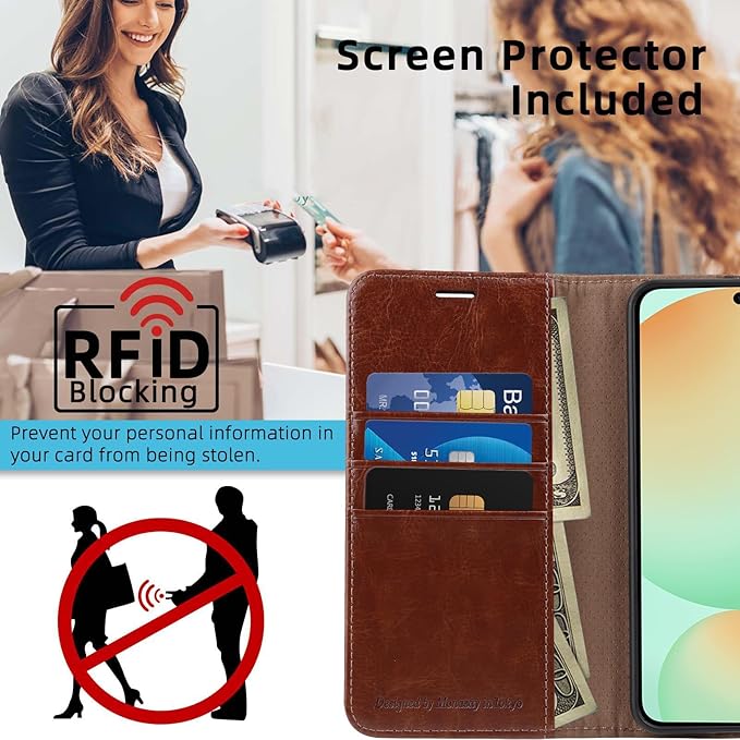 MONASAY Wallet Case Fit for Samsung Galaxy S24 FE 6.1 inch 5G,[RFID Blocking] Flip Folio Leather Cell Phone Cover with Credit Card Holder, Brown